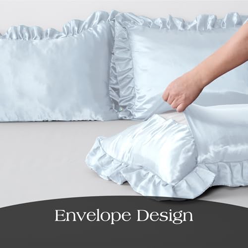 2 Pack Ruffle Satin Pillowcases Body Size 20"x54" Baby Blue - Image 6
