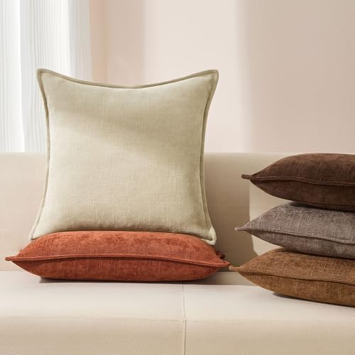 Allorry Throw Pillow Covers 18x18 Oatmeal Chenille Solid Home DecorSY014D18 - Image 4