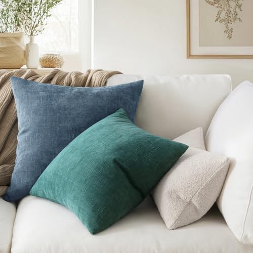 MIULEE Textured Chenille Throw Pillow Covers 20x20 Inch Smoke Blue - Image 3