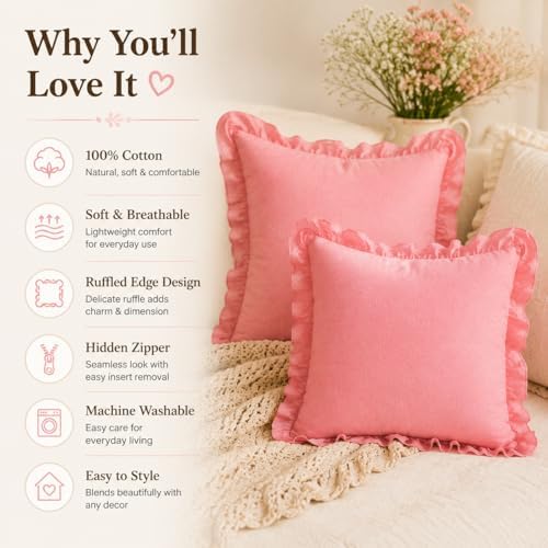 JoraLion Ruffled Throw Pillow Cover 20x20 Solid Pink - Image 6