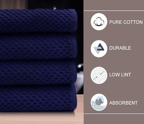 COTTON CRAFT Euro Spa Waffle Weave Bath Towels - Set of 4 Navy Towels - Image 4