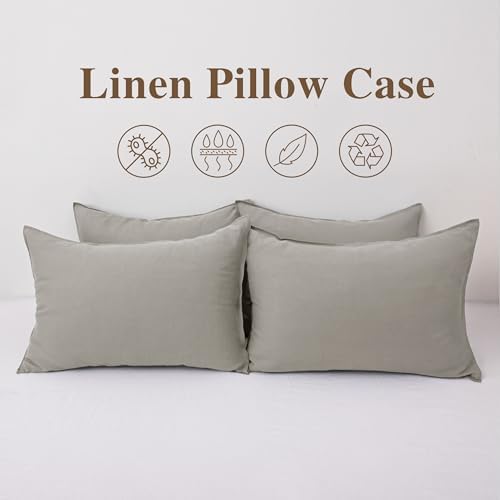 CHUFFED 100% French Linen Pillow Cases Queen Size Set of 2, Stone Washed Flax - Image 4