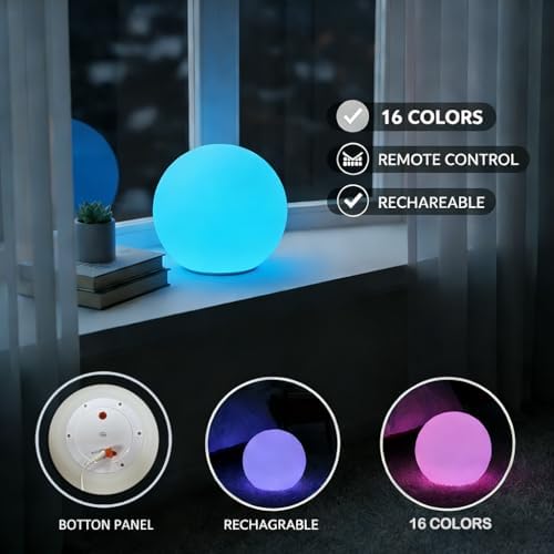 Glowing LED Ball Light with Remote, 8 inch Rechargeable Globe Orb Lamp - Image 6