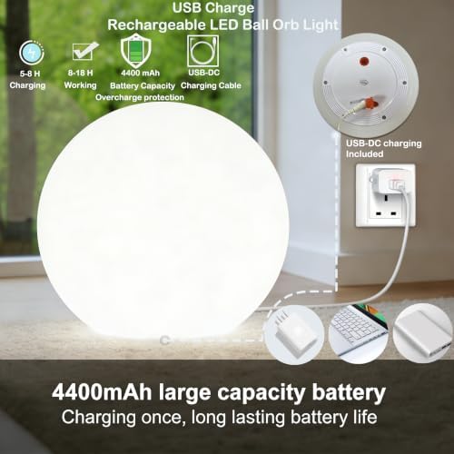 20-inch Rechargeable LED Ball Light, Large Glowing Globe Orb Light w/Remote - Image 4