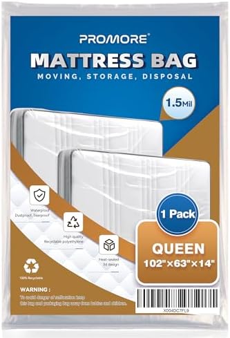 Plastic Mattress Bag for Disposal Moving or Storage, Queen Size by PROMORE