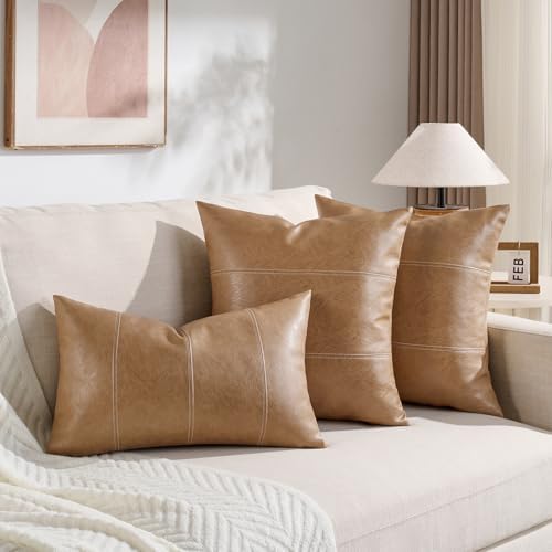 Fancy Homi Light Brown Boho Long Lumbar Faux Leather Decorative Throw Pillow - Image 5