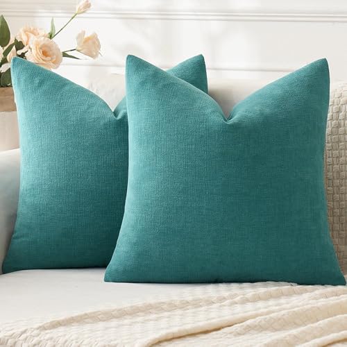 MIULEE Teal Chenille Couch Euro Throw Pillow Covers by MIULEE