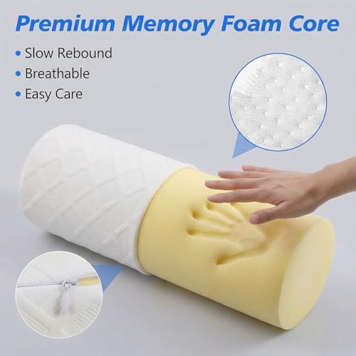 3.9" Small Neck Roll Memory Foam Pillow Cylinder, Detachable Cover - Image 3