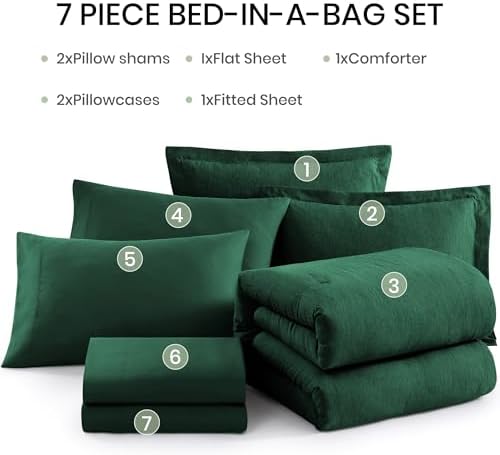 Monbix Queen Size Comforter Set 7 Pieces Emerald Green Bed in a Bag - Image 7