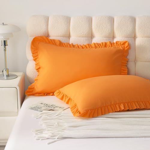 Ruffled Standard Pillow Shams, 2 Pack, 20x26 Inches, Ginger Yellow - Image 2