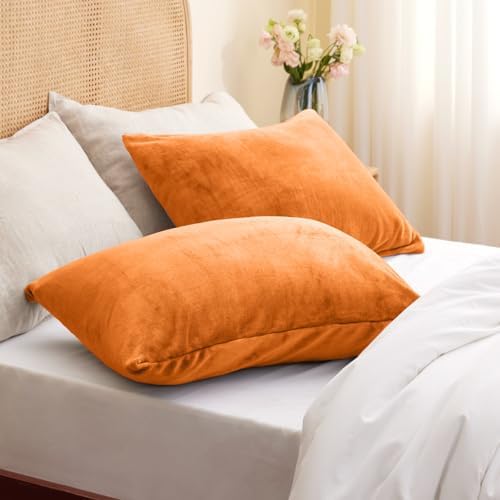 BEDELITE Flannel Pillowcases Standard Set of 2, Burnt Orange, 20x26 Inches - Image 2
