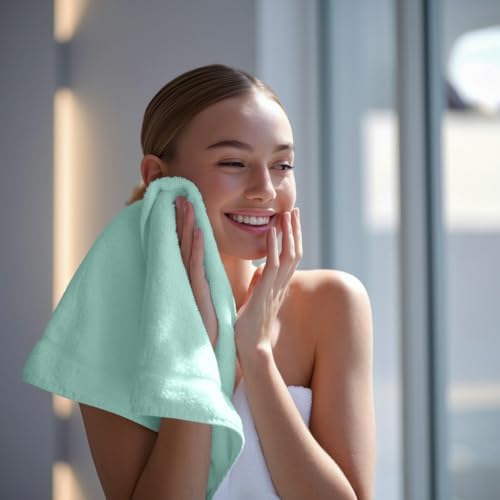 Towel and Linen Mart 100% Cotton - 12 Pack Wash Cloth Set - Flannel Face Cloths, Highly Absorbent and Soft Feel Fingertip Towels (Turquoise, Pack of 12) - Image 4