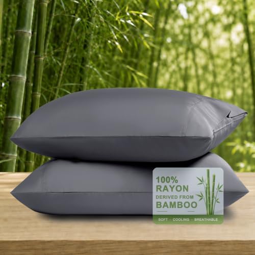 Pillow Cases Set, Rayon from Bamboo, Standard 20"x26" Dark Gray by COZYXWORLD