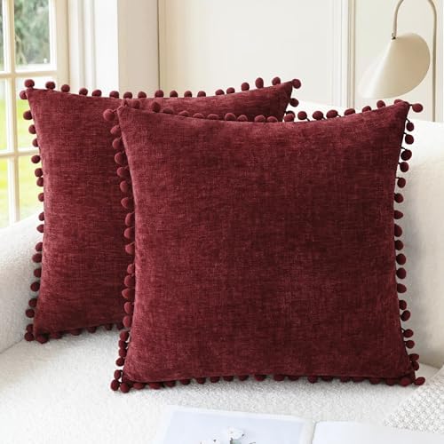 CaliTime Decorative Couch Throw Pillow Covers 20 X 20 Inches Burgundy by CaliTime