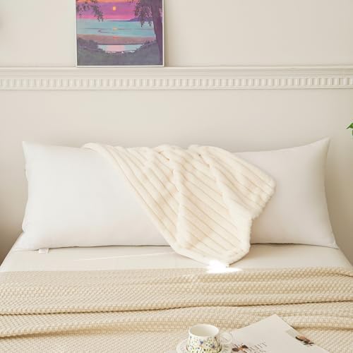 Full Body Pillow with Fluffy Stripe Faux Fur Removable Cover, Long Bed Pillow - Image 2