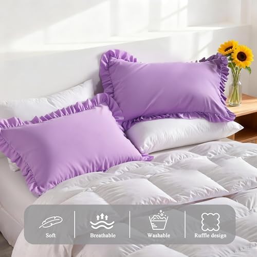 Ruffled Queen Pillow Shams, 2 Pack, 20x30 Inches, Light Purple - Image 4
