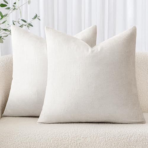 MIULEE Textured Chenille Throw Pillow Covers 18x18 Inch White by MIULEE