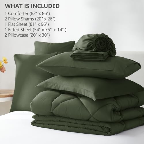 CozyLux Full Comforter Set 82"x86" Dark Green - Image 6