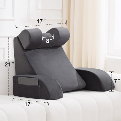 21" Reading Pillow for Bed Grey, Flip Headrest and Back Support - Image 6