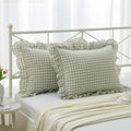Mywinlle Muted Sage Green Checkered Plaid Pillow Shams by Mywinlle