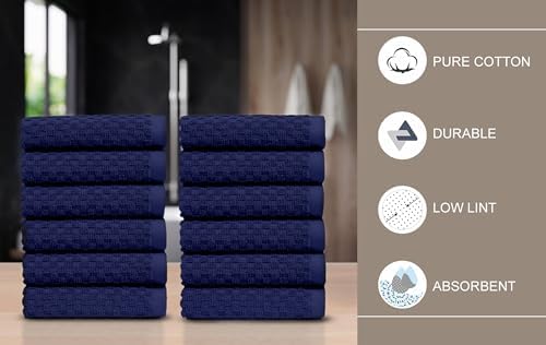 COTTON CRAFT Euro Spa Waffle Wash Cloth - Set of 12 Navy Washcloth - Image 6