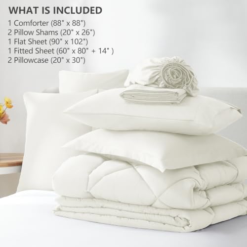 CozyLux Queen Comforter Set 88"x88" Ivory - Image 6