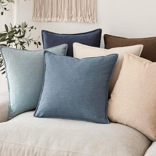 Foindtower Linen Solid Decorative Throw Pillow Covers 26x26 Inch Misty Blue - Image 7