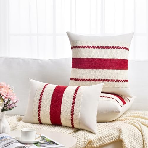 Fancy Homi Set of 2 Boho Red Long Lumbar Decorative Throw Pillow Cover 14x24 - Image 6