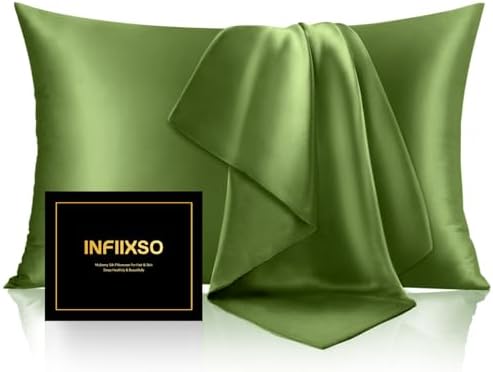 INFIIXSO Silk Pillow Cases 2 Pack, Hidden Zipper, Cedar Green by INFIIXSO