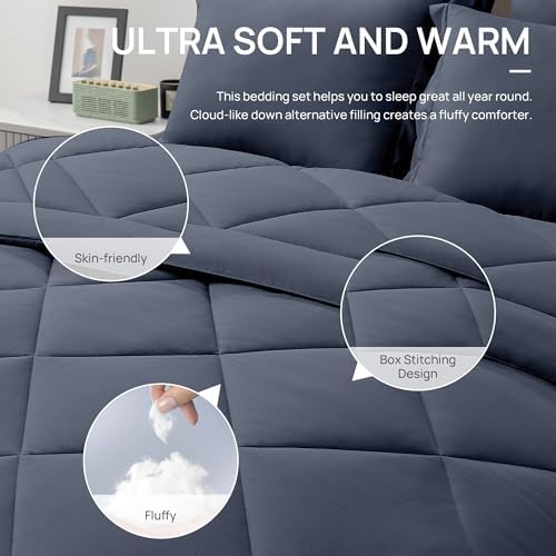 Love's cabin King Size Comforter Set Navy Blue, 7 Pieces King Bed in a Bag - Image 5