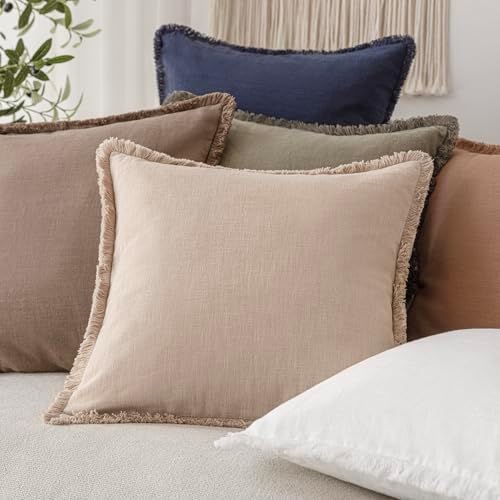 Foindtower Boho Linen Fringe Lumbar Throw Pillow Covers 12×20 Tan Beige - Image 5