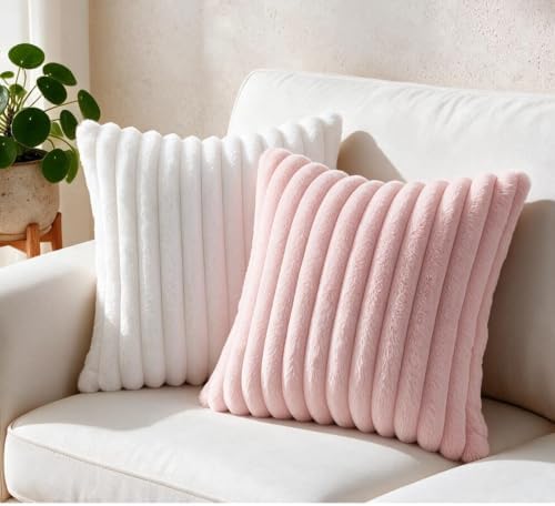 Set of 2 Decorative Throw Pillow Covers 16x16 Faux Fur Pure White - Image 6
