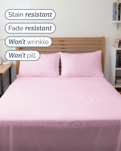 Full XL Sheets - 4 Piece Full XL Sheet Set - Cool & Breathable - Light Pink - Image 5