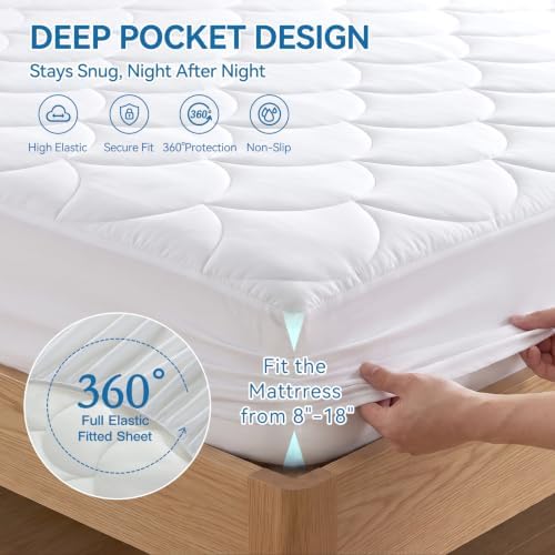 Cooling Mattress Pad Queen, Breathable Quilted Fitted Mattress Protector - Image 5