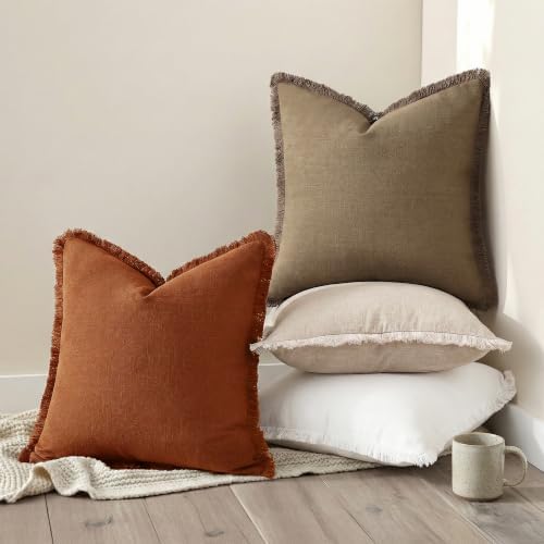 decorUhome Linen Fringe Light Rust Throw Pillow Covers 20x20 Set of 2 - Image 6