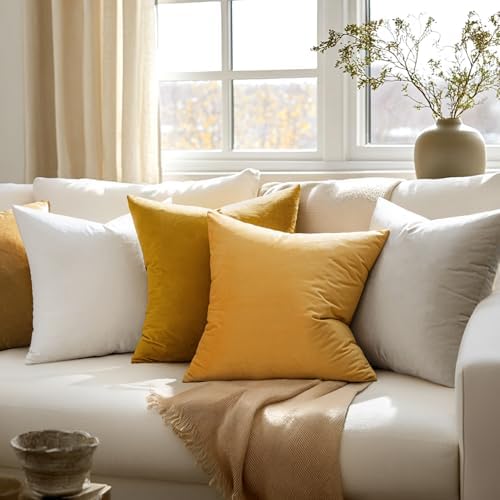 MIULEE 24x24 Inch Pack of 2 Euro Velvet Throw Pillow Covers Mustard Yellow - Image 5