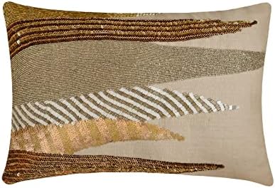 The HomeCentric Decorative Gold & Brown Pack of 2, Linen Beaded, Sequins & by TheHomeCentric