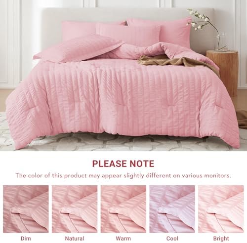 MUXHOMO 7 Pieces King Comforter Set, Seersucker Bed in a Bag King Size - Image 5
