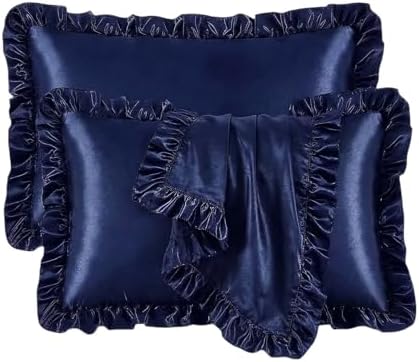 2 Pack Ruffle Satin Pillowcases King Size 20"x36" Navy Blue by QJFabricCO