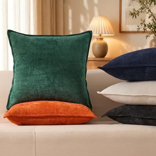 Allorry Throw Pillow Covers 20x20 Green Chenille Solid Home DecorSY014G20 - Image 4