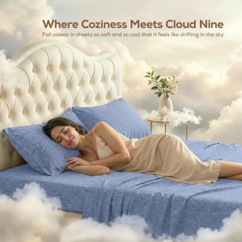 Cal King Sheets Set, 4 Pieces 16" Deep Pocket Bed Sheets, Heather Navy - Image 4