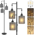 Hotsonic 72" Boho Rattan Tree Floor Lamp, Tall Dimmable Industrial Standing Lamp, Corner Decor Accent Lighting for Living Room, Bedroom, Dining Room, Nursery, Cafe (3 x 800LM Bulbs Included) - Black by Hotsonic