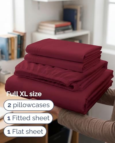 Full XL Sheets - 4 Piece Full XL Sheet Set - Cool & Breathable - Burgundy - Image 3