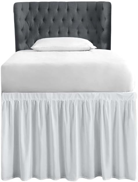 Cottingon Dorm Bed Skirt Twin XL 46" with Split Corners, 100% Microfiber Soft and Stylish, College Room Essential, Extra Long Dust Ruffle for Extended Beds, White