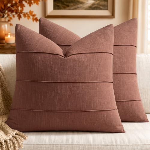MIULEE Euro Sham Fall Linen Throw Pillow Covers 24x24 Autumn Glaze Striped by MIULEE