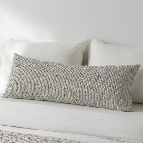 14x36 Cream Grey Decorative Body Pillow Cover by DEZENE
