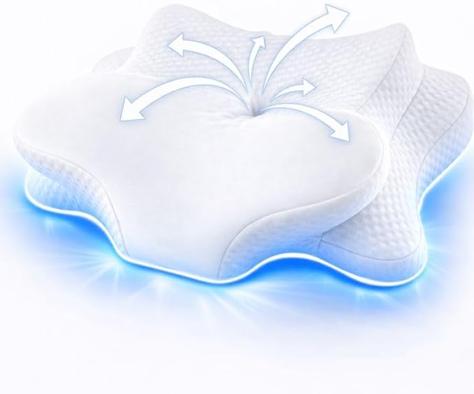 Cervical Neck Pillow for Sleeping, Dual Height Contour Memory Foam Pillow for Neck Pain Relief & Support, Orthopedic Butterfly Pillow for Side, Back & Stomach Sleepers – Cooling Washable Cover (white)