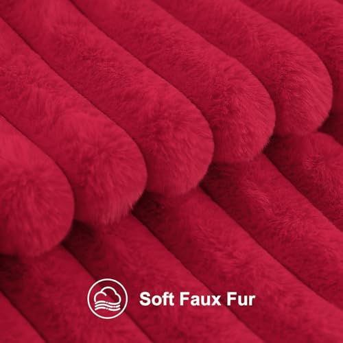 decorUhome Fall Faux Fur Throw Pillow Covers 22x22 Set of 2 Red - Image 2