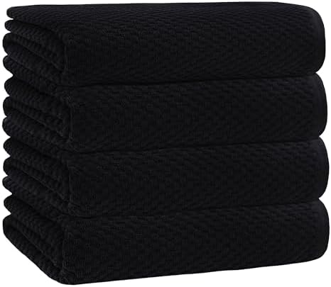 COTTON CRAFT Euro Spa Waffle Weave Bath Towels - Set of 4 Black Towels by COTTONCRAFT
