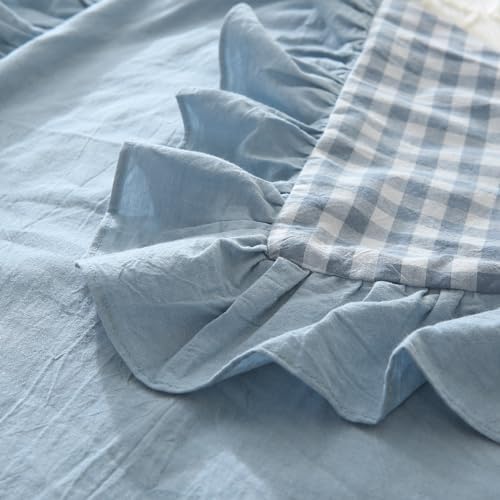 Mywinlle Blue Plaid Ruffle Pillow Shams Standard Size Set of 2, Shabby - Image 5